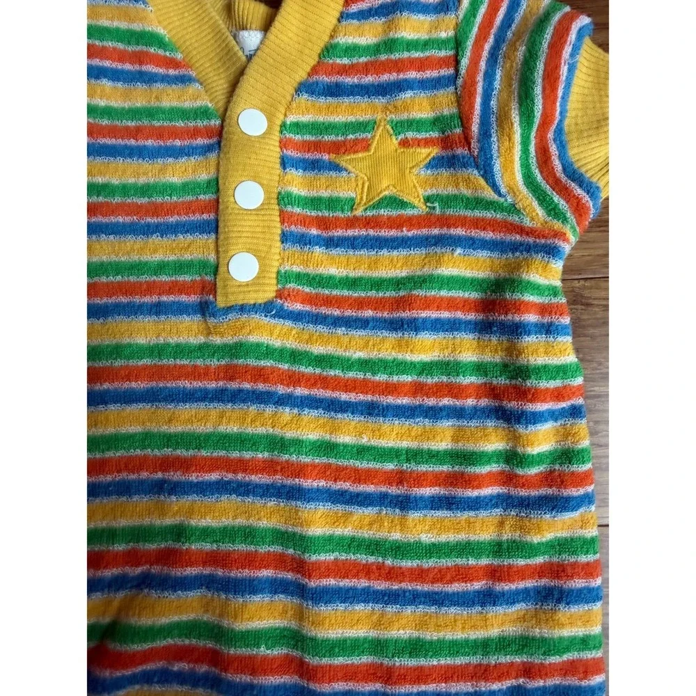 Vintage Carter's Romper 18 Months Primary Yellow Striped Terrycloth Star Henley
